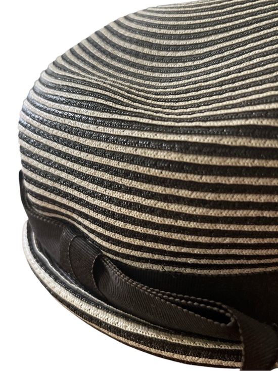 Vintage Chapeaux Louise Straw Derby Hat Black White Striped Ribbon Bow main image 5